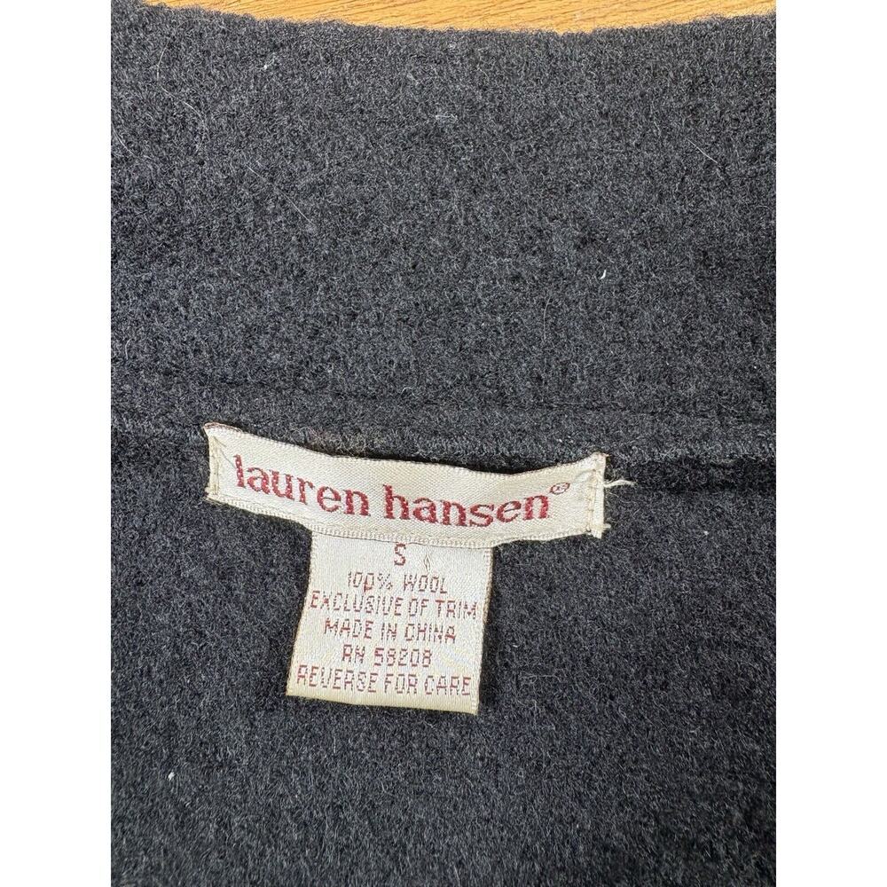 Lauren Hansen Sweater Womens S Black Wool Leather Floral Embroidered Vintage - Picture 14 of 14